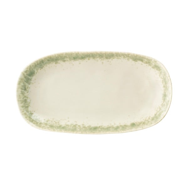 Zeleno-biely kameninový servírovací tanier Bloomingville Paula, 23,5 x 12,5 cm