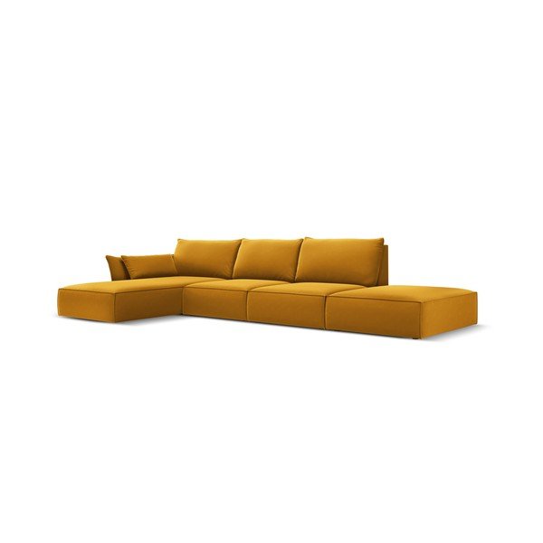 Zamatová rohová pohovka v horčicovej farbe (ľavý roh/s leňoškou) Vanda – Mazzini Sofas-image-2