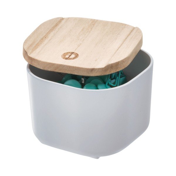 Sivý úložný box s vekom z dreva paulownia iDesign Eco, 9 x 9 cm-image-1