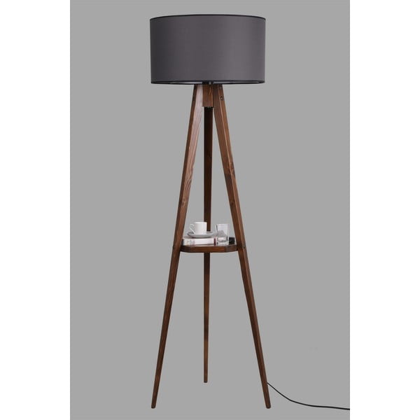 Čierna/hnedá stojacia lampa s poličkou s textilným tienidlom (výška  154 cm) Sehbali Tripod – Opviq lights-image-2