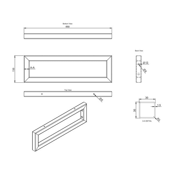 Oceľová podpera pracovnej dosky v striebornej farbe 49x4 cm – Sapho-image-3