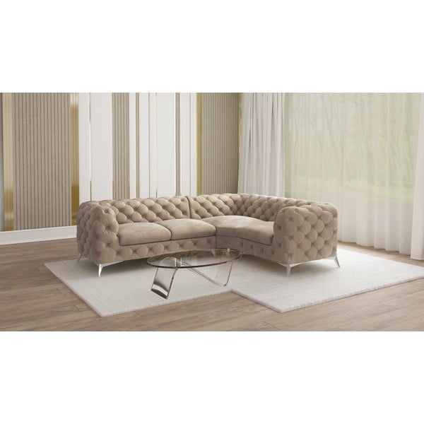 Sivobéžová zamatová rohová pohovka (pravý roh/do L) Chelsea – Ropez-image-1