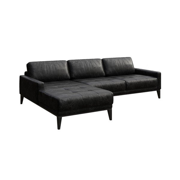 Čierna kožená rohová pohovka MESONICA Musso Tufted, ľavý roh-image-2
