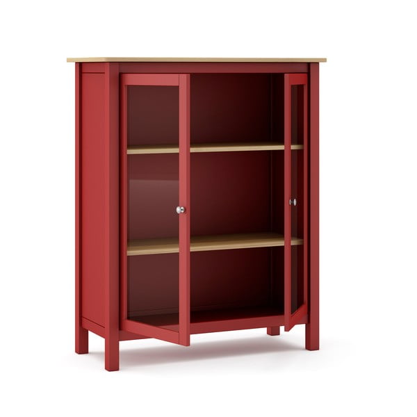 Červená/prírodná vitrína z borovicového dreva 90x110 cm Misti – Marckeric-image-4