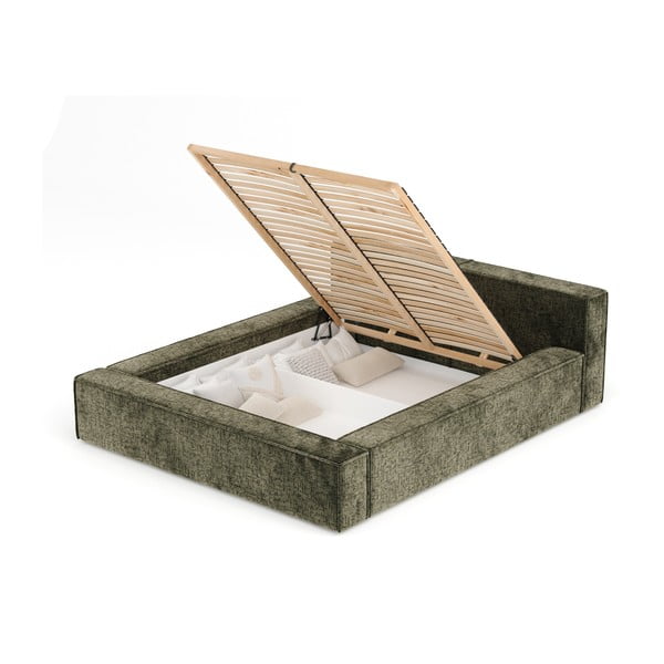 Tmavozelená čalúnená dvojlôžková posteľ s úložným priestorom s roštom 160x200 cm Voliera – Maison de Rêve-image-2