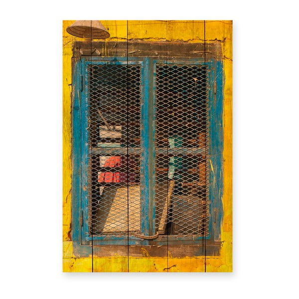 Nástenná ceduľa z borovicového dreva Really Nice Things Yellow Window, 40 × 60 cm