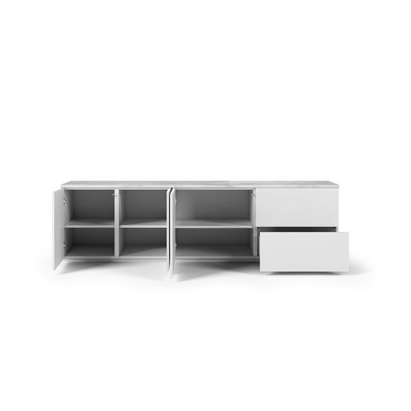Matne biely televízny stolík s doskou v bielom mramorovom dekore TemaHome Join, 200 × 57 cm-image-3