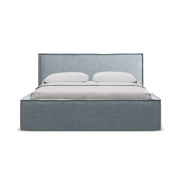 Svetlomodrá čalúnená dvojlôžková posteľ s úložným priestorom s roštom 140x200 cm Anani – Makamii-image-4