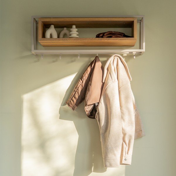 Nástenný vešiak z dubového dreva v prírodnej farbe/taupe s poličkou 78 cm School – Spinder Design-image-4