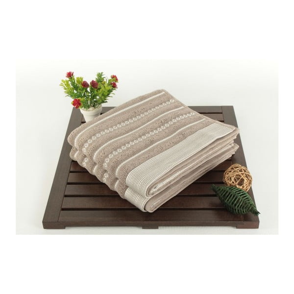 Sada dvoch uterákov s pruhovaným vzorom v sivej a krémovej farbe Nature Touch, 90 × 50 cm