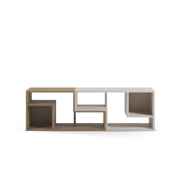 Biely/v prírodnej farbe TV stolík rohový v dekore duba 145x45x35 cm Glina – Marckeric-image-2