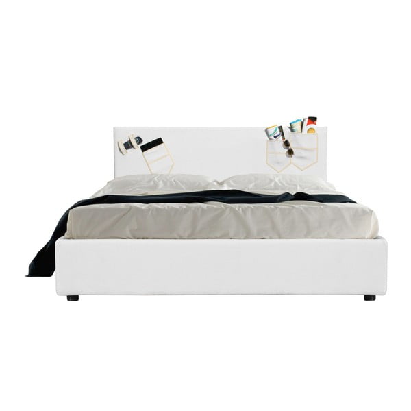 Biela dvojlôžková posteľ s úložným priestorom a matracom 13Casa Task, 160 x 200 cm