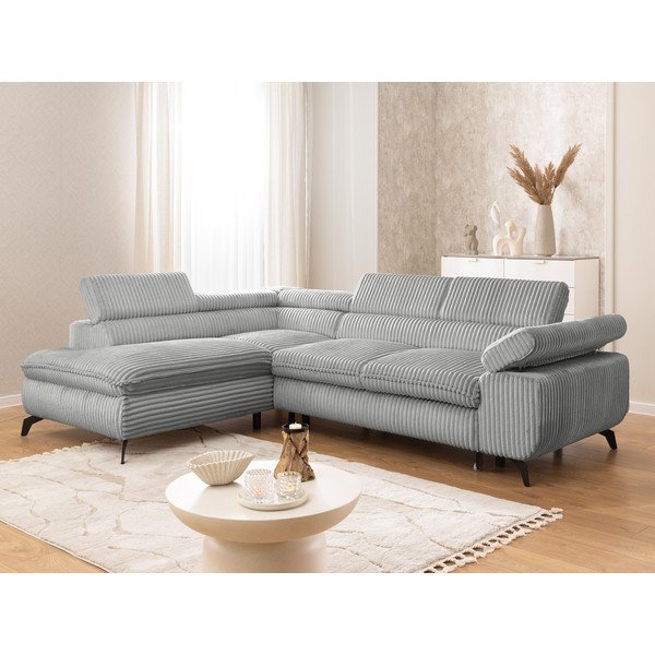 Svetlosivá menčestrová rohová pohovka (ľavý roh/do L) Marbeya  – Ropez-image-1