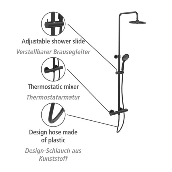 Čierny sprchový set z nerezovej ocele 120 cm Young - Wenko-image-4