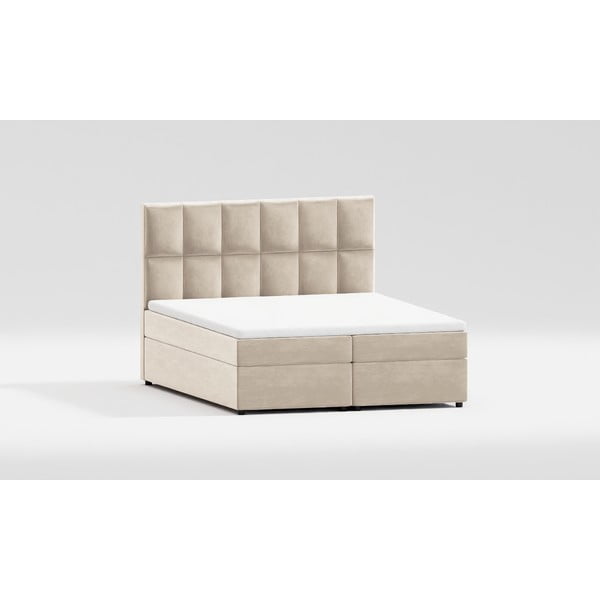Bielo-krémová čalúnená dvojlôžková posteľ s úložným priestorom 140x200 cm Flip – Ropez