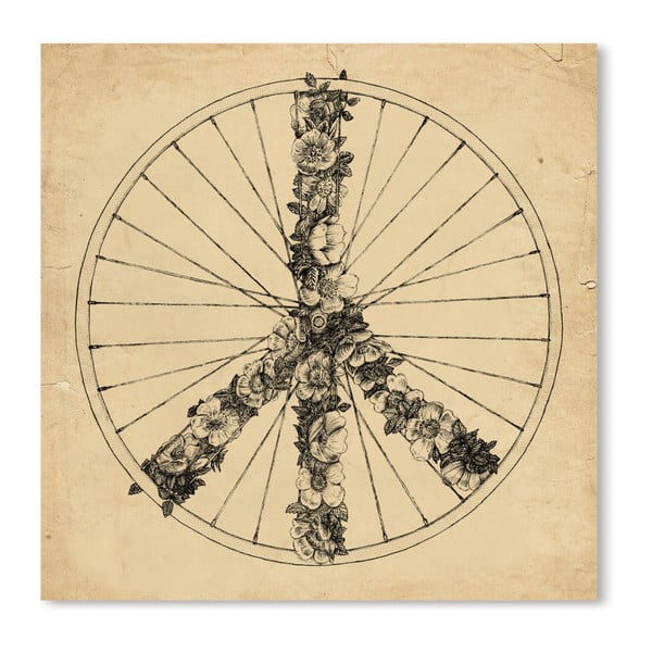 Béžový plagát Americanflat Peace & Bike, 42 x 30 cm