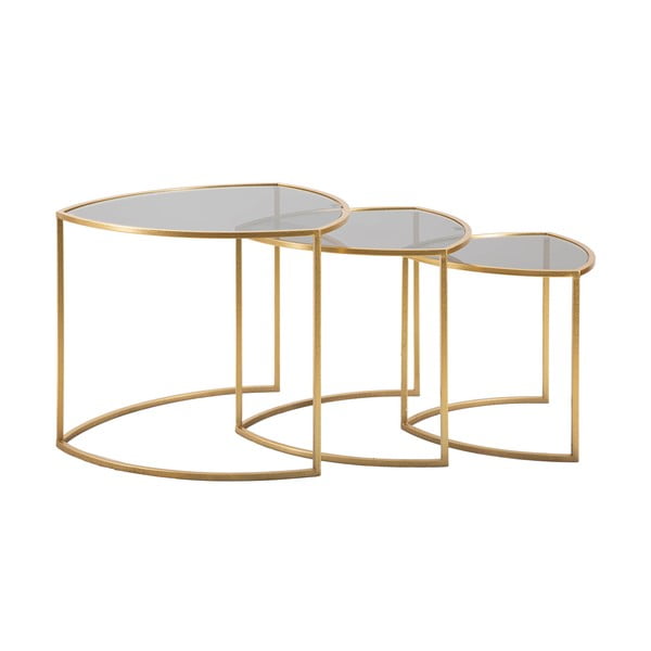 Okrúhle konferenčné stolíky v súprave 3 ks so sklenenou doskou v zlatej farbe ø 60 cm Triangle – Mauro Ferretti-image-4