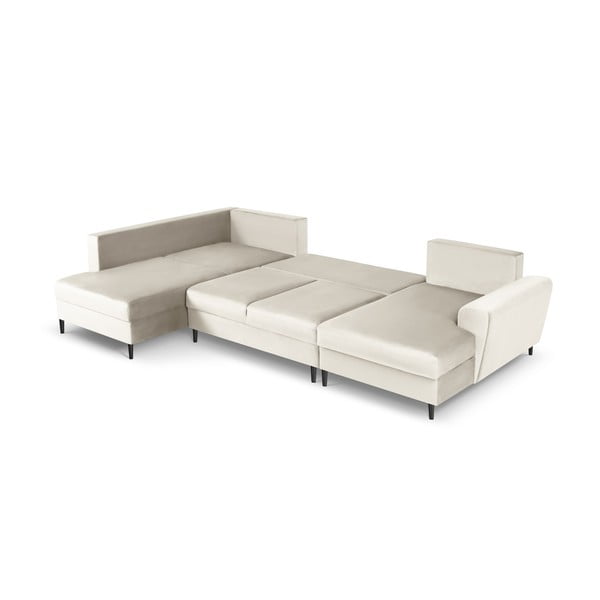 Béžová zamatová rozkladacia/s úložným priestorom rohová pohovka (ľavý roh/do "U") Kyoto – Cosmopolitan Design-image-2