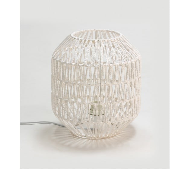 Biela stolná lampa s textilným tienidlom Tierra Bella Yaka, výška 32 cm