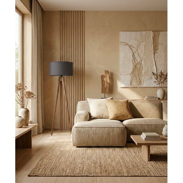 Čierna/hnedá stojacia lampa s textilným tienidlom (výška  153 cm) Tripod – Opviq lights-image-1