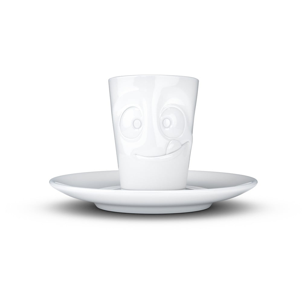 Biela maškrtná porcelánová šálka na espresso s tanierikom 58products, objem 80 ml