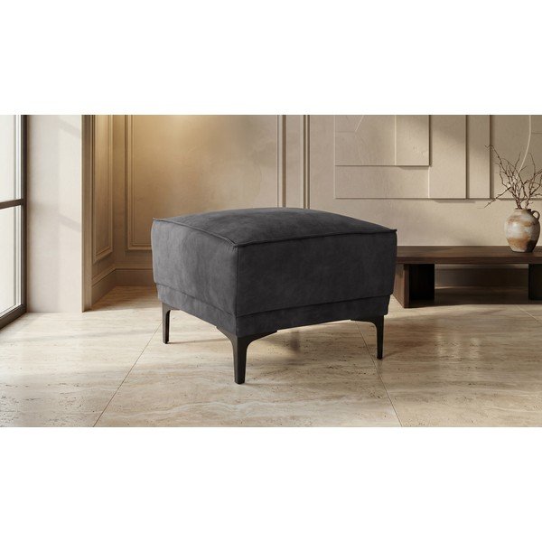 Antracitový taburet z imitácie kože Copenhagen – Scandic-image-1