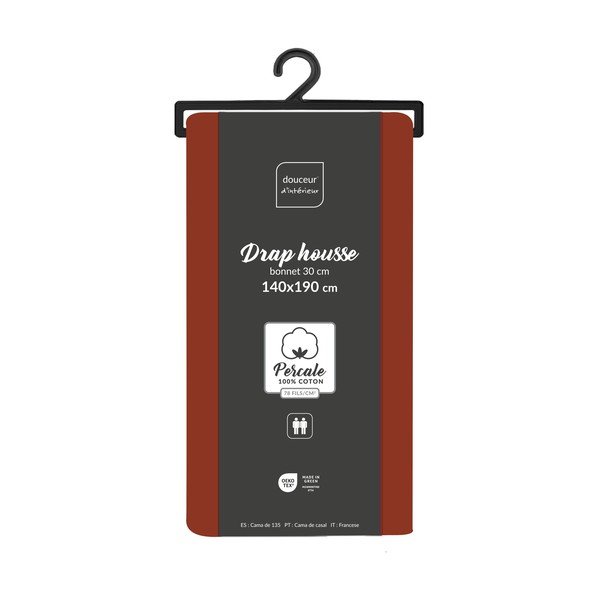 Napínacia plachta z bavlneného perkálu v tehlovej farbe 140x190 cm Percaline – douceur d'intérieur-image-2