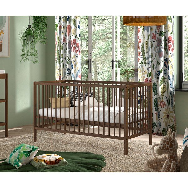 Hnedá postieľka z bukového dreva s odnímateľným bokom/s nastaviteľnou výškou 70x140 cm Dino – Vipack-image-1