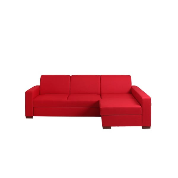 Červená rozkladacia rohová pohovka s úložným priestorom a leňoškou na pravej strane Custom Form Lozier