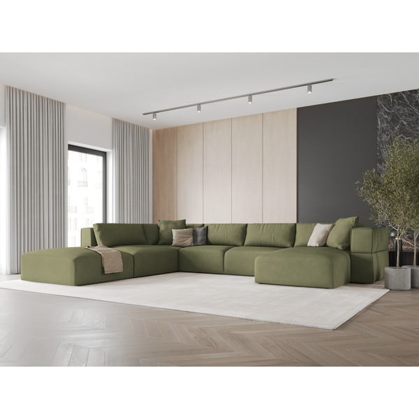 Svetlozelená rohová pohovka do "U", ľavý roh Esther – Milo Casa-image-1