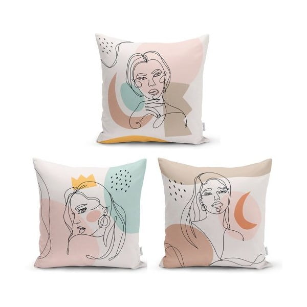 Súprava 3 dekoratívnych obliečok na vankúše Minimalist Cushion Covers Minimalist Line, 45 x 45 cm
