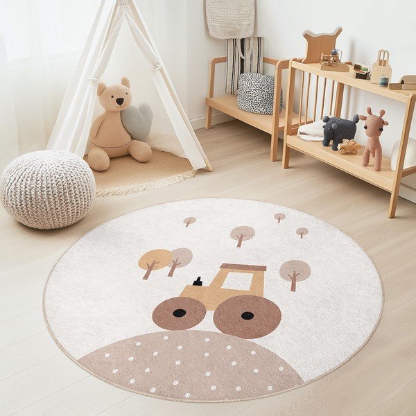 Béžový prateľný detský koberec ø120 cm Tractor World – Mila Home-image-1