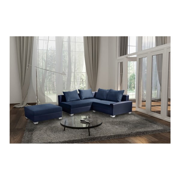 Modrá rohová pohovka s lôžkom na ľavej strane Interieur De Famille Paris Aventure-image-3