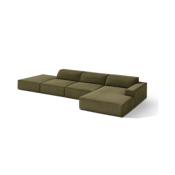 Khaki zamatová modulárna rohová pohovka (pravý roh/s leňoškou) Jodie – Micadoni 