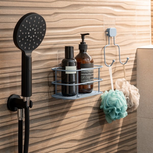 Svetlomodrá samodržiaca kovová kúpeľňová polička Grena – Compactor-image-1