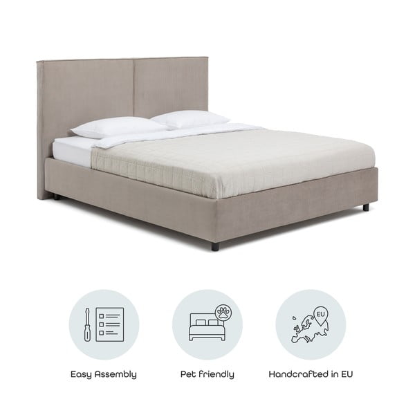 Čalúnená dvojlôžková posteľ taupe s úložným priestorom s roštom 180x200 cm Myra Bold – Bonami Selection-image-4