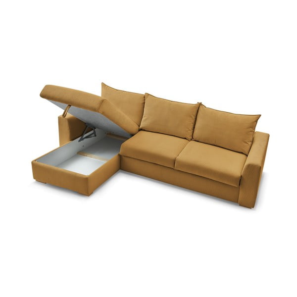 Žltá menčestrová rozkladacia rohová pohovka (variabilná) Augustin – Bobochic Paris-image-4