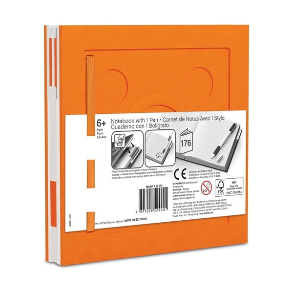Oranžový štvorcový zápisník s gélovým perom LEGO®, 15,9 x 15,9 cm-image-2