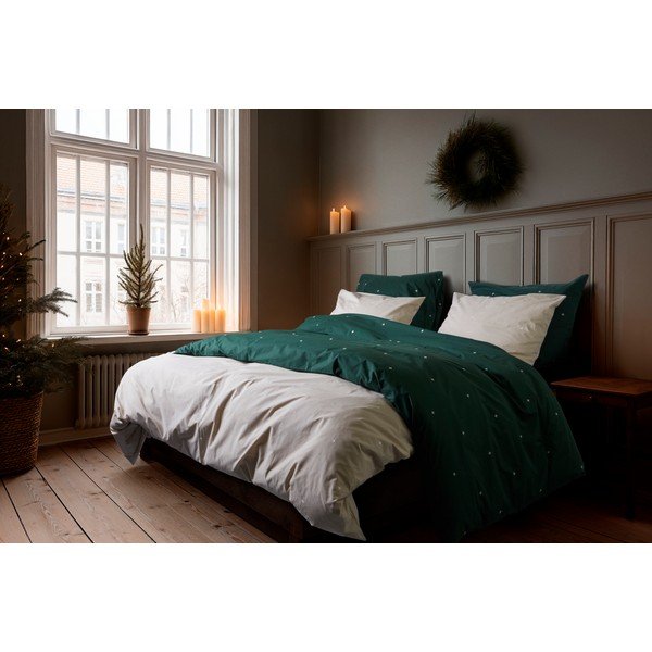 Béžové obliečky na jednolôžko z bavlneného perkálu 140x200 cm Christmas Fable – JUNA-image-1