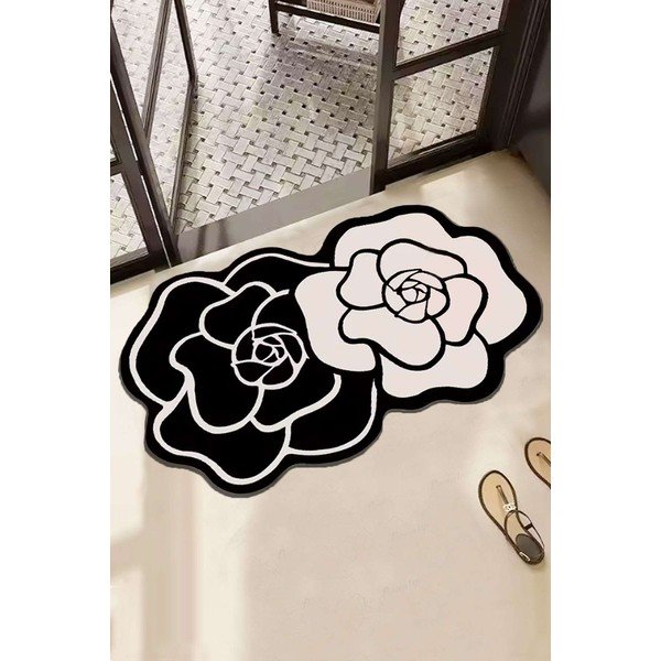 Čiern-obiela kúpeľňová predložka 60x100 cm Bungari Rose – Foutastic-image-1