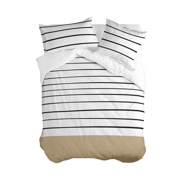 Čiern-obiela/hnedá bavlnená obliečka na perinu na dvojlôžko 200x200 cm Blush sand – Blanc
