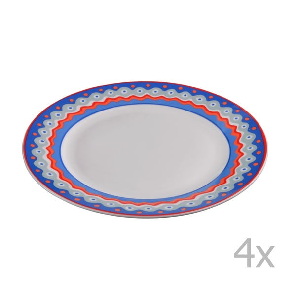 Sada 4 porcelánových dezertných tanierikov Oilily 19 cm, modrá