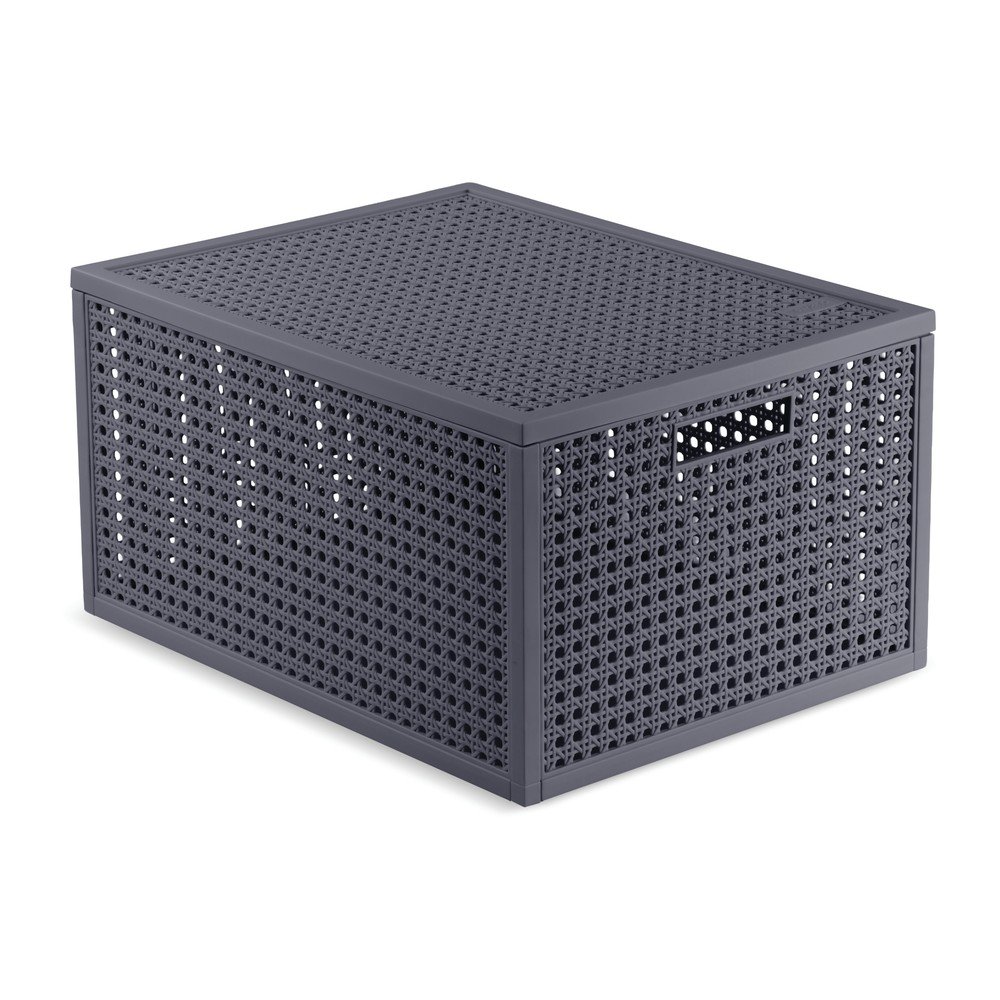 E-shop Tmavosivý úložný box s vekom z recyklovaného plastu 30x38x21 cm Kaya – Curver