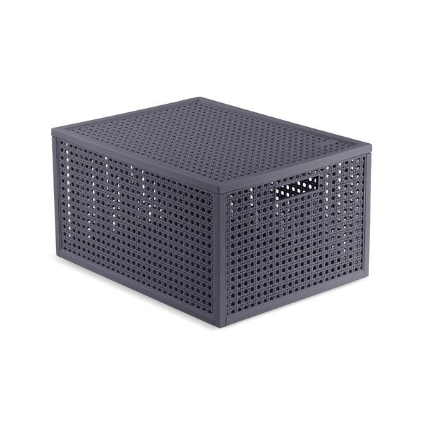 Tmavosivý úložný box s vekom z recyklovaného plastu 30x38x21 cm Kaya – Curver