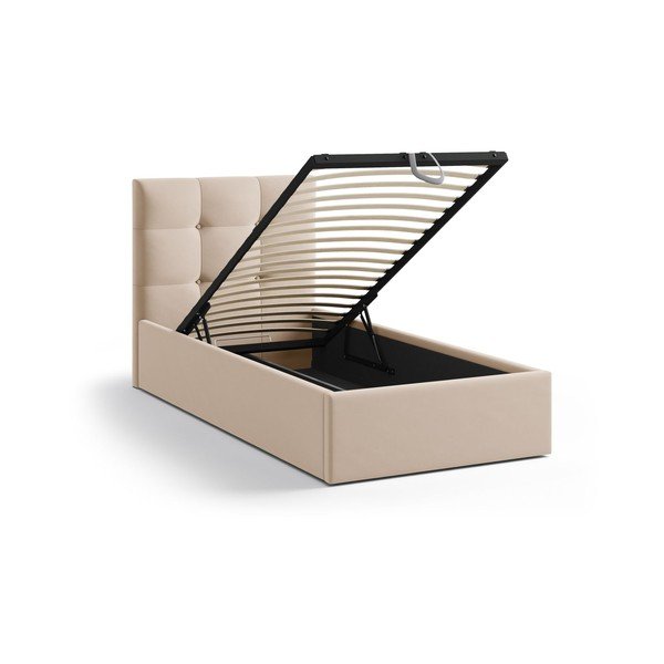 Svetlohnedá čalúnená jednolôžková posteľ s úložným priestorom s roštom 90x200 cm Phaedra – Micadoni -image-1