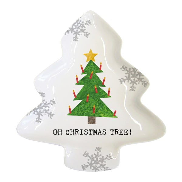 Dekoratívna tácka z kostného porcelánu s vianočným motívom PPD Oh Christmas Tree, 12,5 × 15 cm