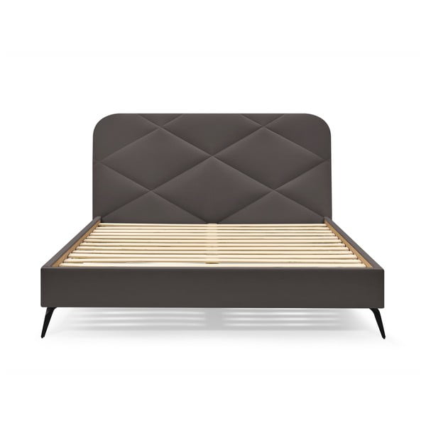 Tmavosivá čalúnená dvojlôžková posteľ s roštom 140x190 cm Prune – Bobochic Paris-image-3