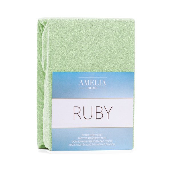 Svetlozelená elastická plachta na dvojlôžko AmeliaHome Ruby Siesta, 200-220 x 200 cm-image-1