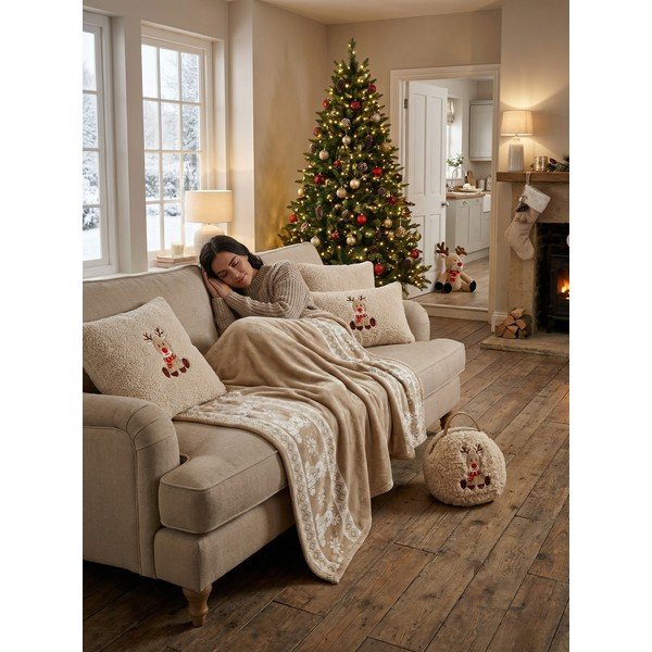 Béžová flanelová deka s vianočným motívom 130x160 cm XMAS – Tiseco Home Studio-image-1