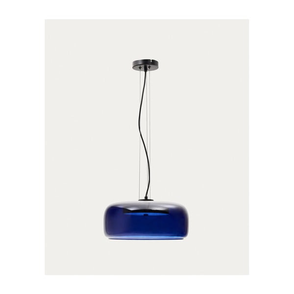 Tmavomodré LED závesné svietidlo so skleneným tienidlom ø 38 cm Reig – Kave Home-image-4